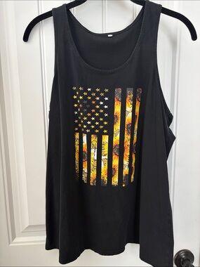 Black Tank with Sunflower American Flag Graphic